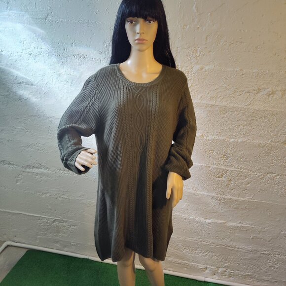 Jeanne Pierre Olive Green Long Sleeve Stretchy A-Line Midi Sweater Dress Size 1X - Picture 1 of 11